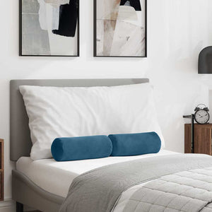 vidaXL Traversins 2 pcs Bleu Ø 15 x 40 cm Tissu de velours côtelé