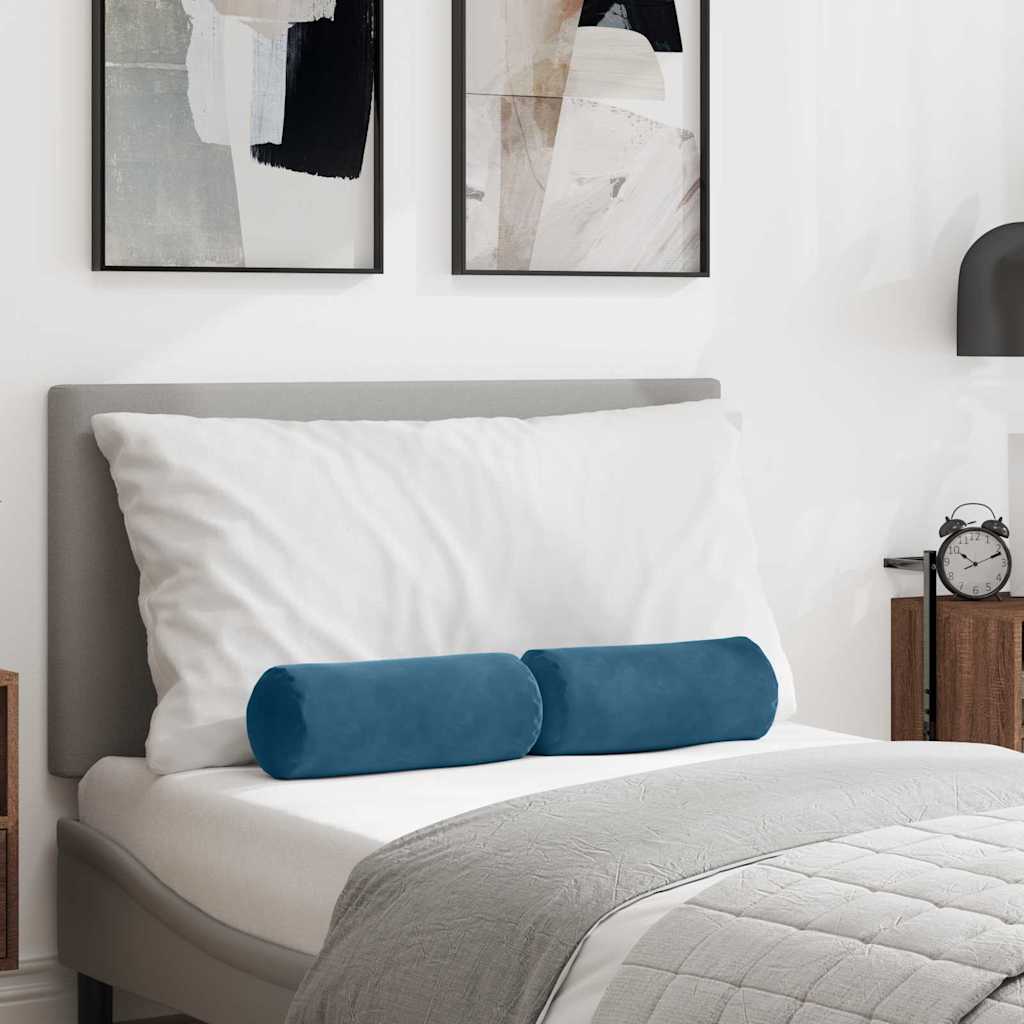 vidaXL Traversins 2 pcs Bleu Ø 15 x 40 cm Tissu de velours côtelé