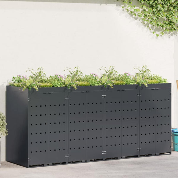 vidaXL Poubelle à roulettes pour 4 conteneurs Anthracite