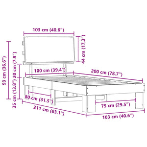 Bettgestell Dunkelgrau 100x200 cm mit Kopfteil