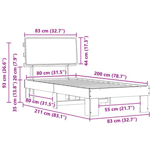 Bettgestell Dunkelgrau 80x200 cm mit Kopfteil
