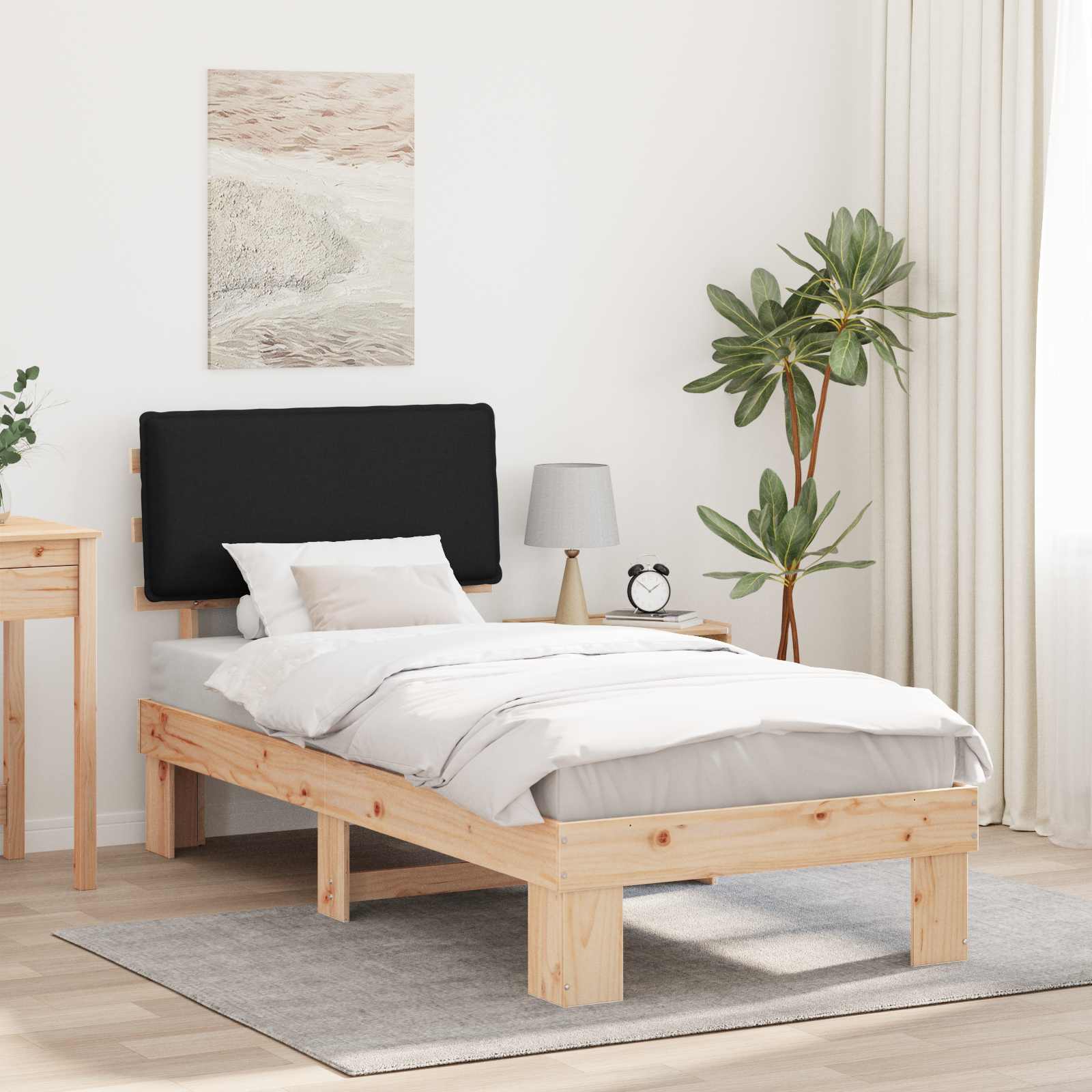 Bettgestell Schwarz 90x190 cm mit Kopfteil