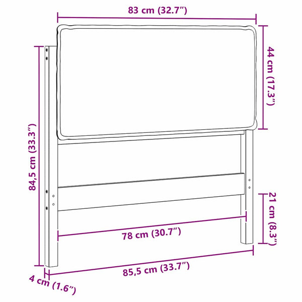 Gepolstertes Kopfteil 80 cm Natur/Dunkelgrau