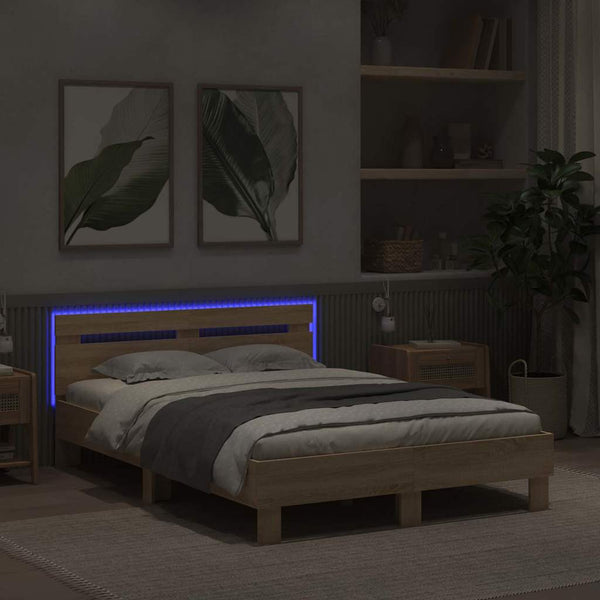 Bettrahmen mit LED 137x190 cm Sonoma Holzwerkstoff