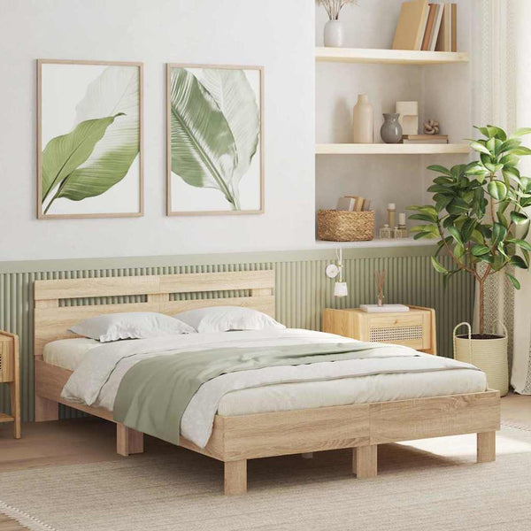 Bettrahmen mit LED 137x190 cm Sonoma Holzwerkstoff