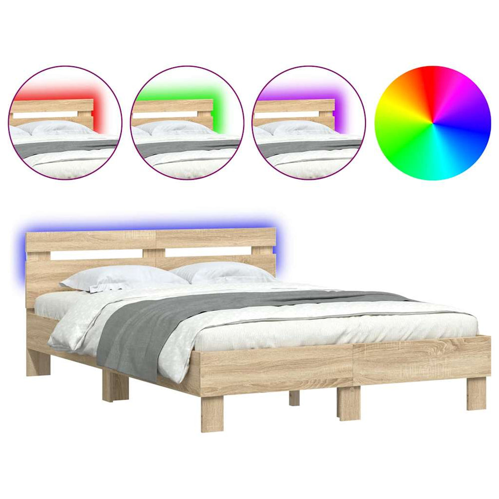 Bettrahmen mit LED 137x190 cm Sonoma Holzwerkstoff