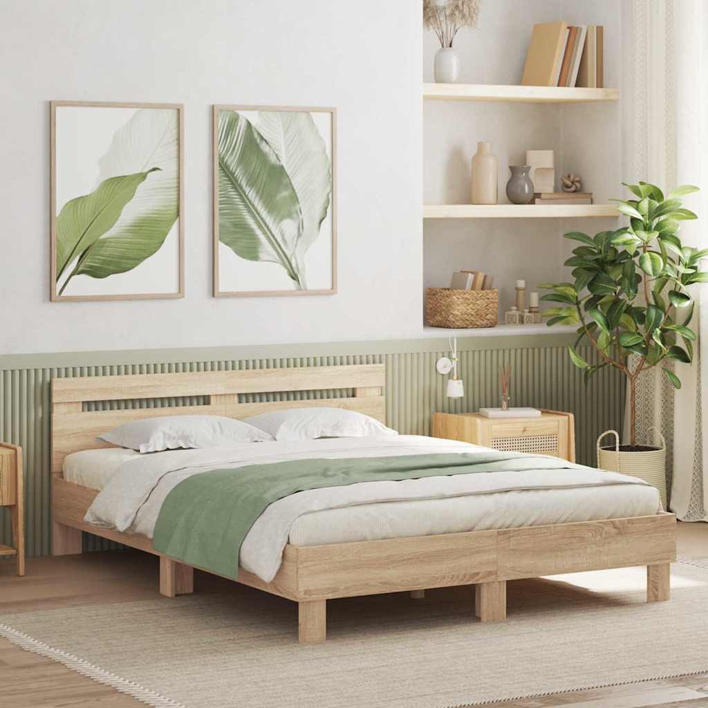 Bettrahmen mit LED 152x203 cm Sonoma Holz