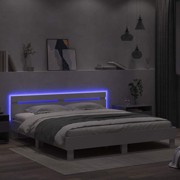 Bettrahmen mit LED, Weiß, 193x203 cm