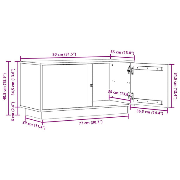 TV-Schrank Wachsbraun Kiefer Massivholz 80cm