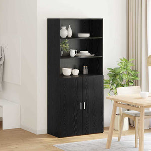 Highboard Schwarz Eichenoptik 185 cm
