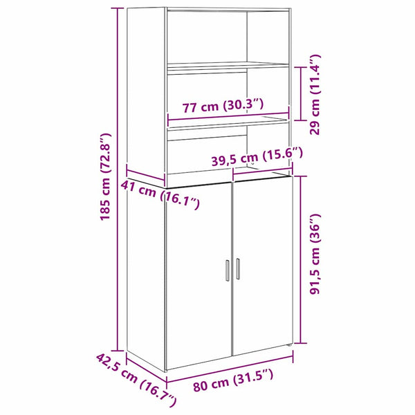Highboard Schwarz Eichenoptik 185 cm
