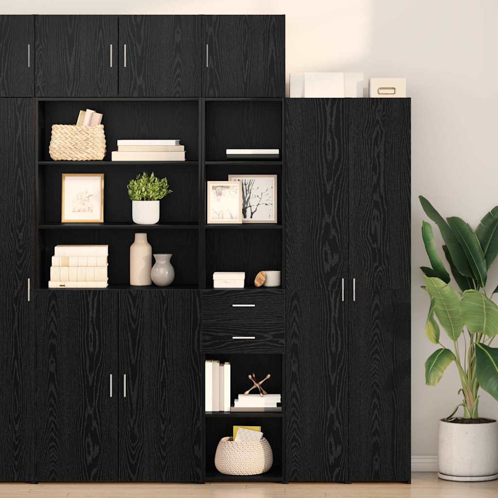 Highboard Schwarz Eichenoptik 185 cm