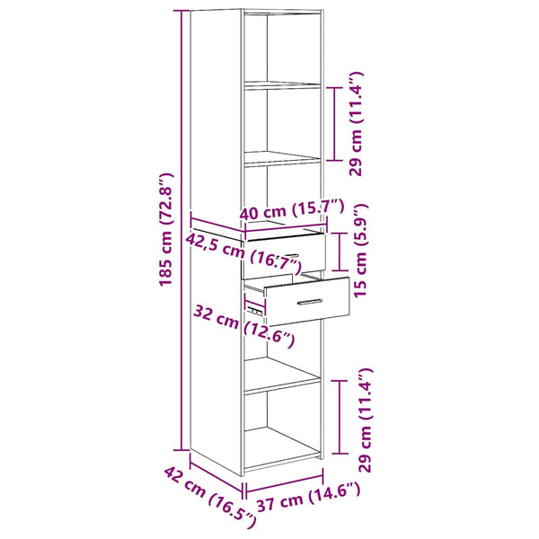 Highboard Schwarz Eichenoptik 185 cm