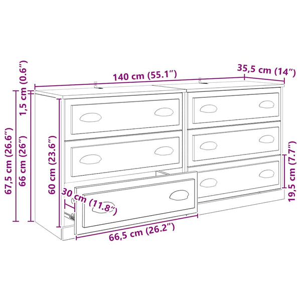 Sideboards 2er Set Altholz 70 cm