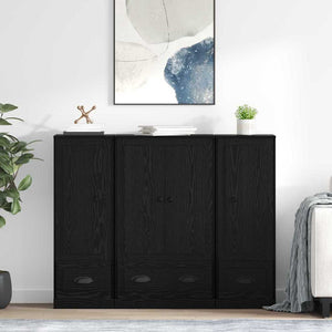 Highboard 3er Set Schwarz Eichenoptik