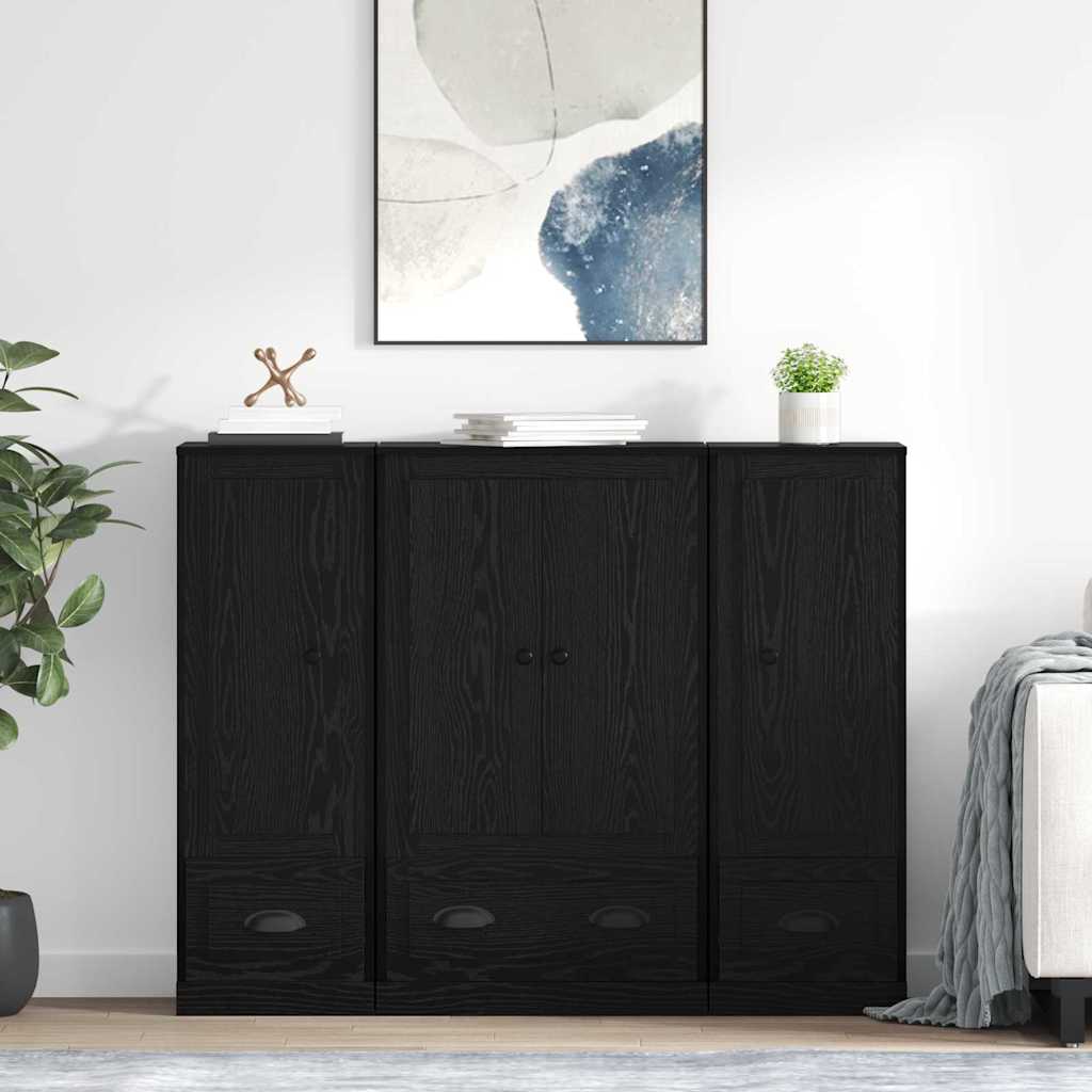 Highboard 3er Set Schwarz Eichenoptik