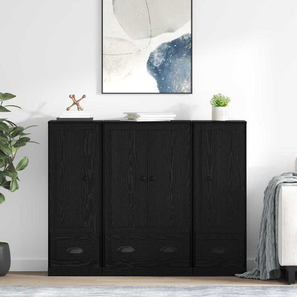 Highboard 3er Set Schwarz Eichenoptik