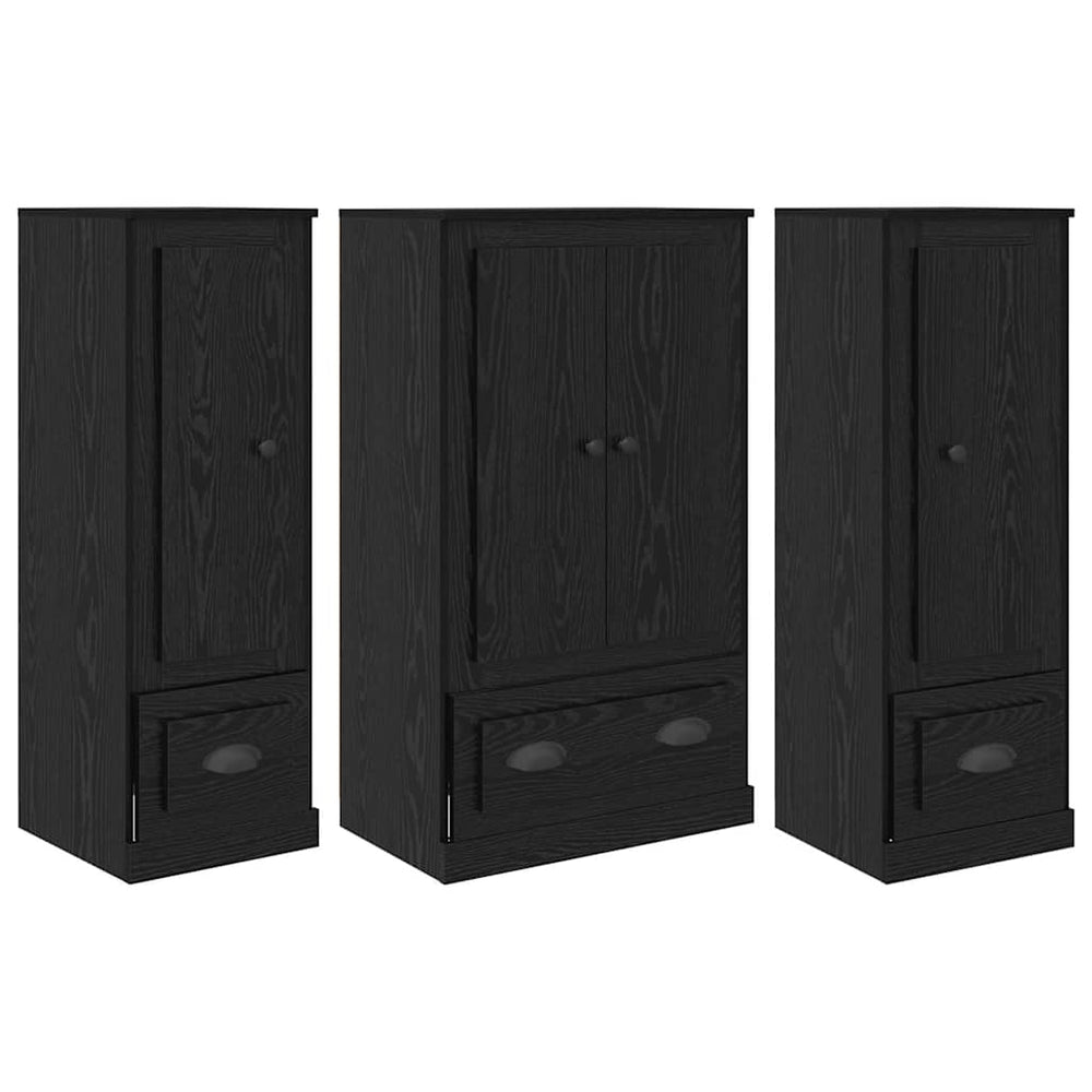 Highboard 3er Set Schwarz Eichenoptik