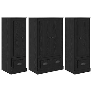 Highboard 3er Set Schwarz Eichenoptik