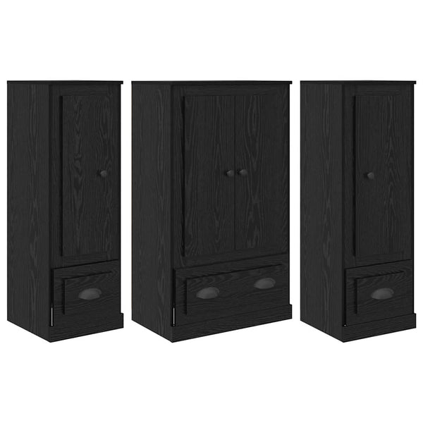 Highboard 3er Set Schwarz Eichenoptik