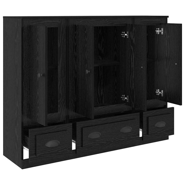 Highboard 3er Set Schwarz Eichenoptik