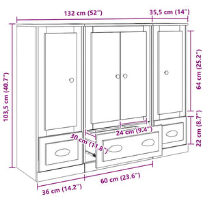 Highboard 3er Set Schwarz Eichenoptik