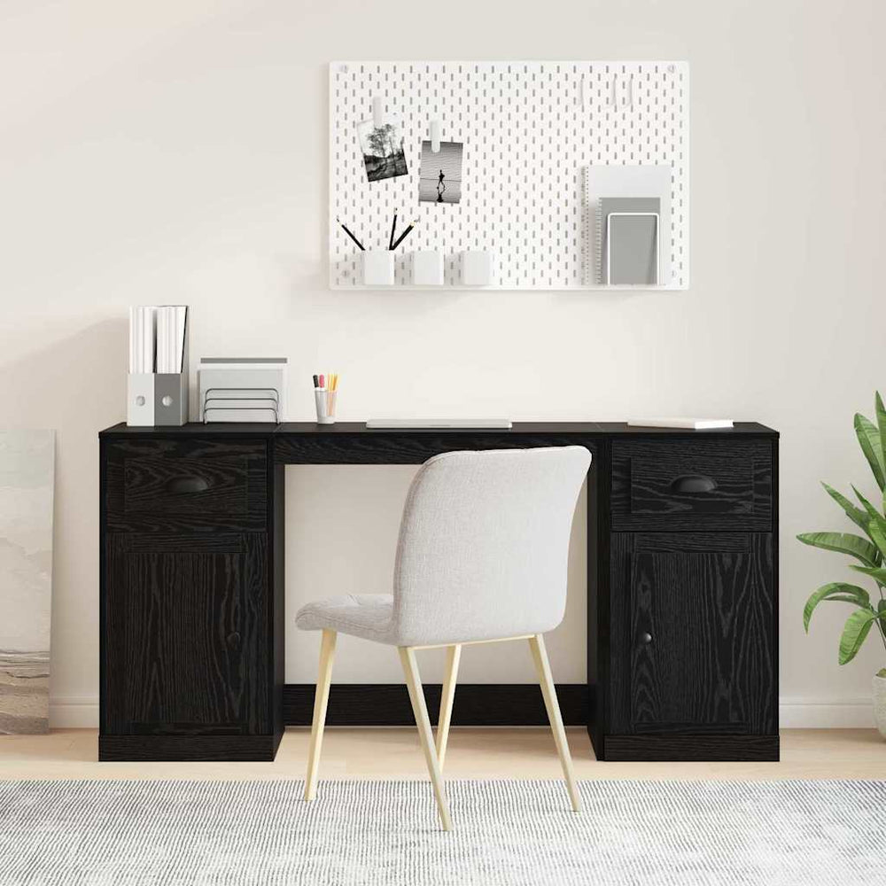 Schreibtisch mit Schrank Schwarz Eichen-Optik