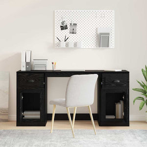 Schreibtisch mit Schrank Schwarz Eichen-Optik