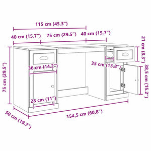Schreibtisch mit Schrank Schwarz Eichen-Optik