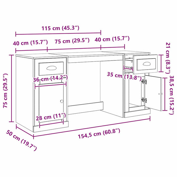 Schreibtisch mit Schrank Schwarz Eichen-Optik