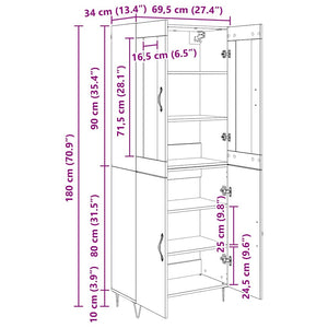 Highboard Weiß & Schwarz Eiche 180cm