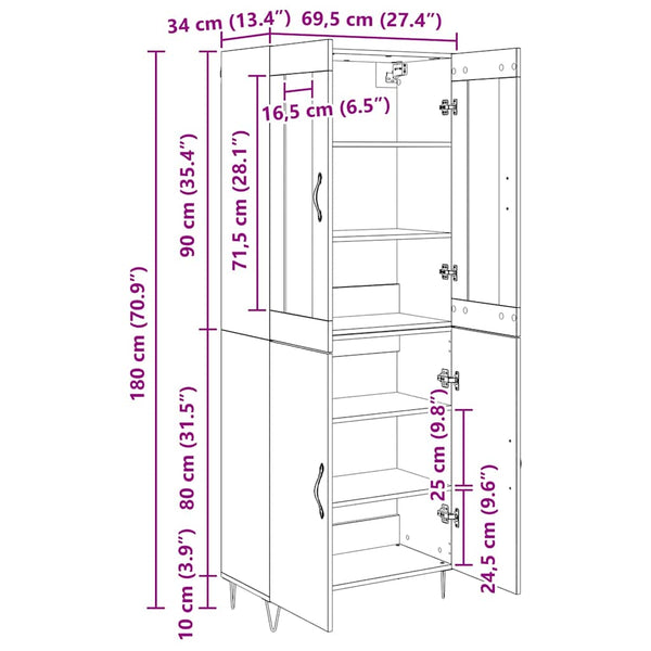 Highboard Weiß & Schwarz Eiche 180cm