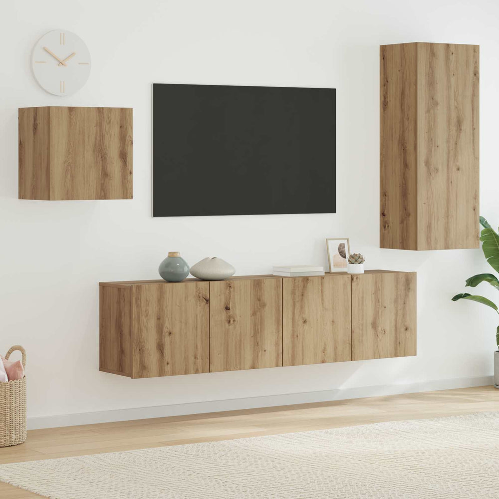 Wandmontierter TV-Schrank Artisan-Eiche, 4-teilig