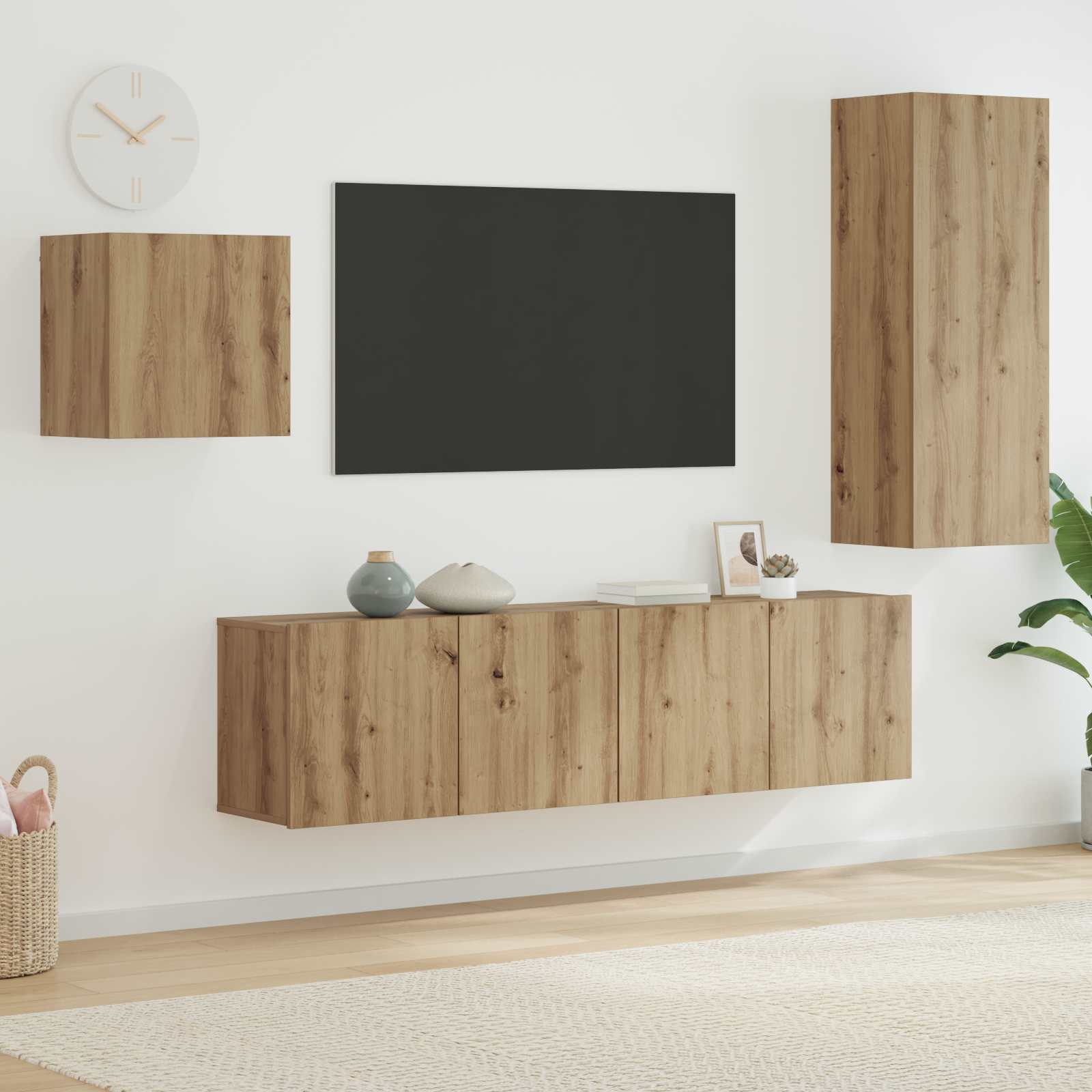 Wandmontierter TV-Schrank Artisan-Eiche, 4-teilig