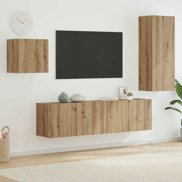 Wandmontierter TV-Schrank Artisan-Eiche, 4-teilig