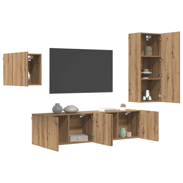 Wandmontierter TV-Schrank Artisan-Eiche, 4-teilig