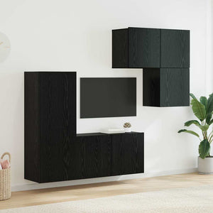 TV-Schrank 4er Set Schwarz Eichenoptik