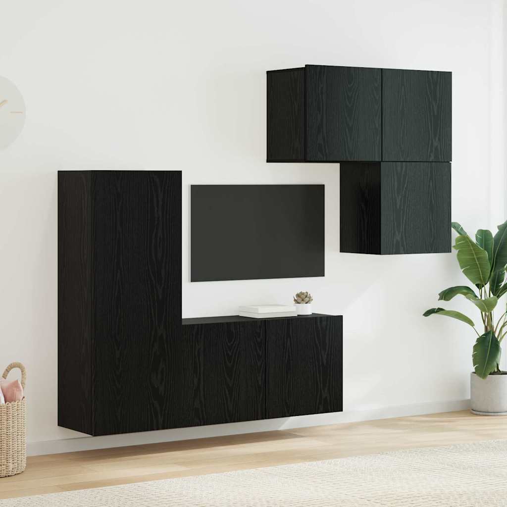TV-Schrank 4er Set Schwarz Eichenoptik
