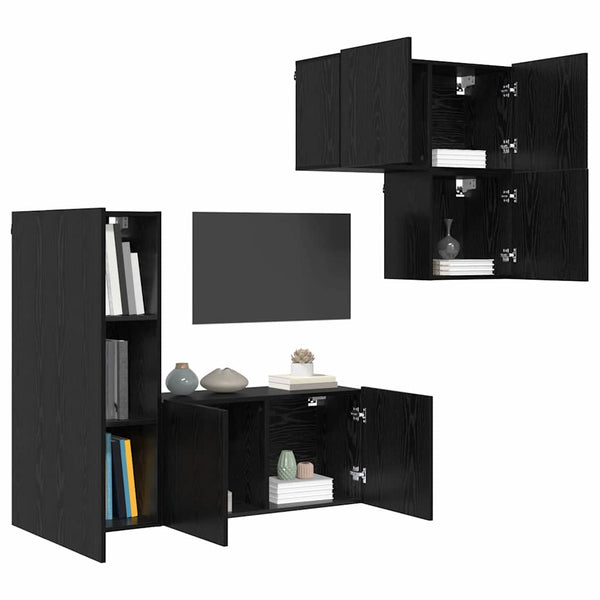 TV-Schrank 4er Set Schwarz Eichenoptik