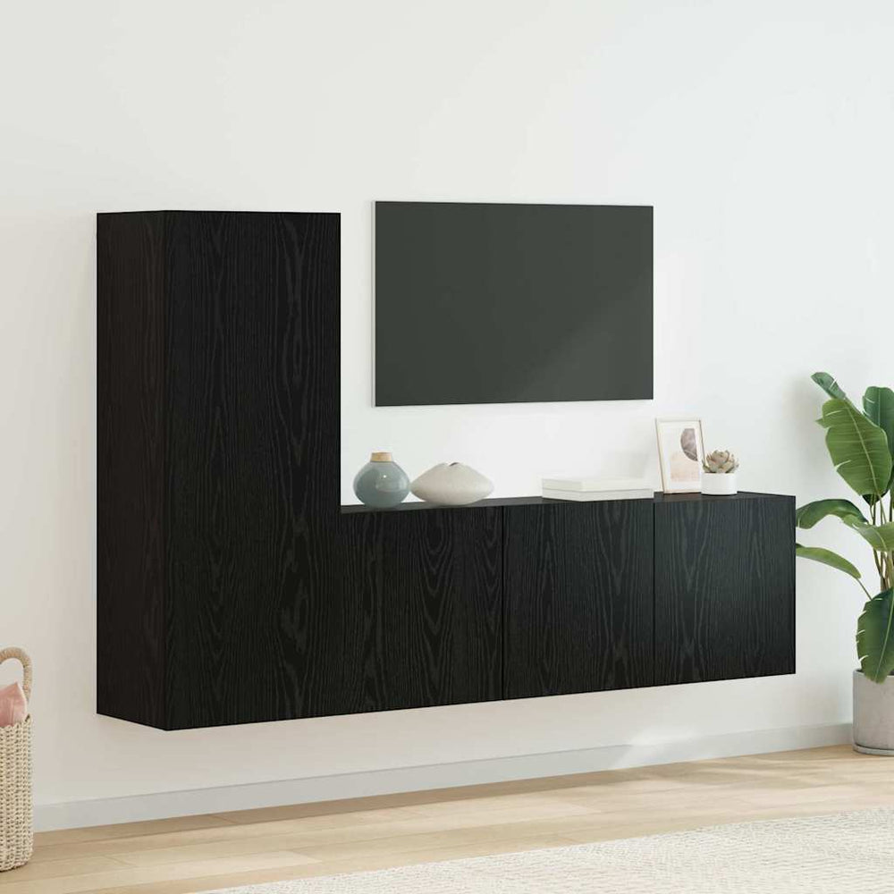 Meuble TV mural vidaXL 5 pcs Noir aspect chêne Aggloméré
