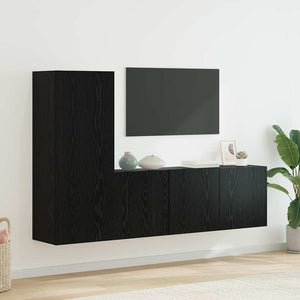 TV-Wandmöbel Set Schwarz Eichen-Optik