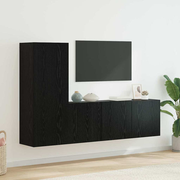TV-Wandmöbel Set Schwarz Eichen-Optik