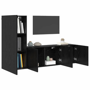 TV-Wandmöbel Set Schwarz Eichen-Optik