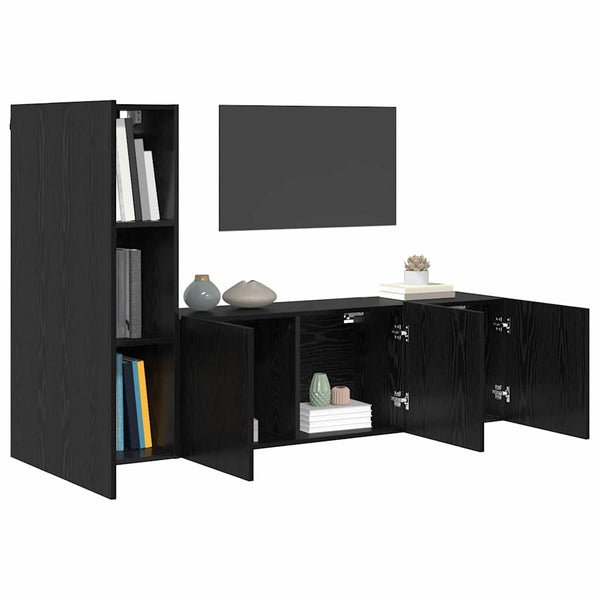 TV-Wandmöbel Set Schwarz Eichen-Optik