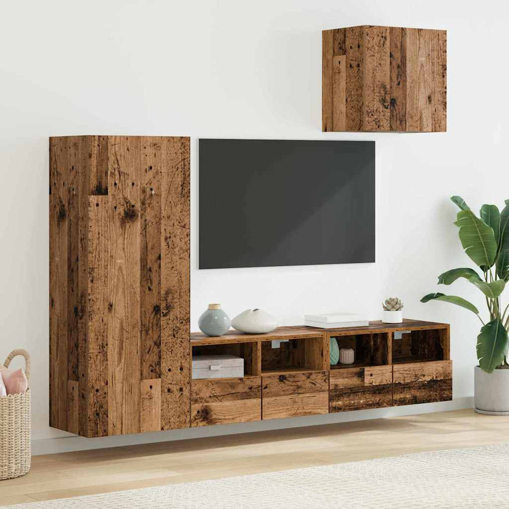 TV-Wandregal Set, Altholz-Optik, 4-teilig