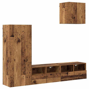 TV-Wandregal Set, Altholz-Optik, 4-teilig