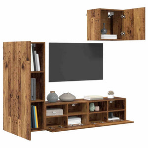 TV-Wandregal Set, Altholz-Optik, 4-teilig