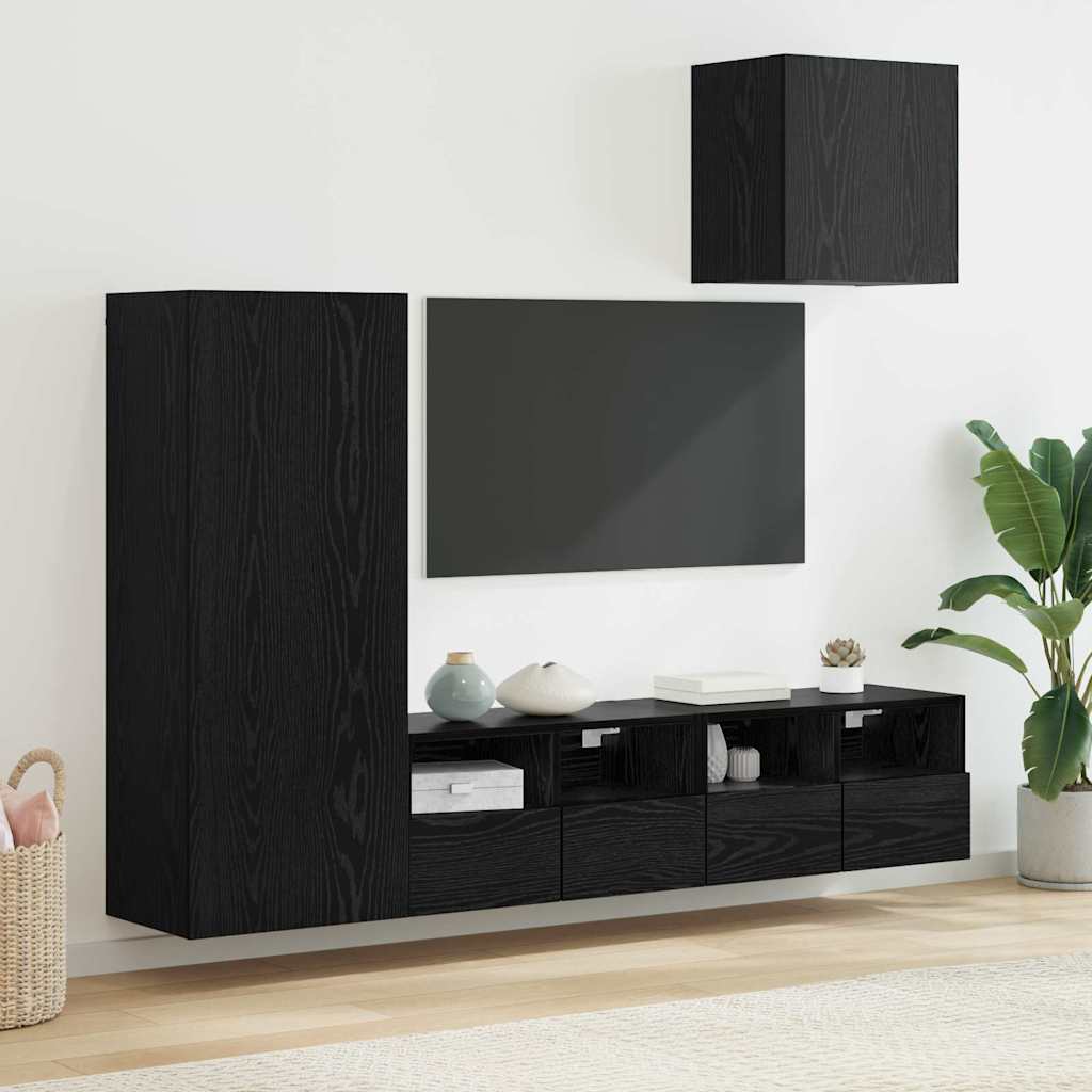 TV-Wandgeräte 4er Set Schwarz Eiche Optik