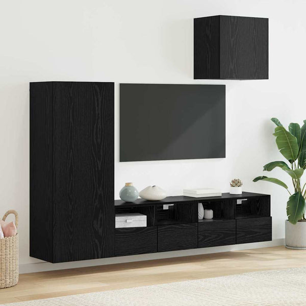 TV-Wandgeräte 4er Set Schwarz Eiche Optik