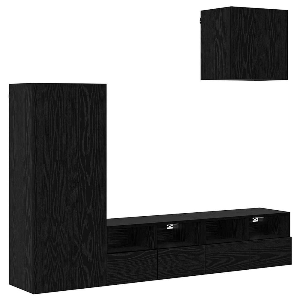 TV-Wandgeräte 4er Set Schwarz Eiche Optik